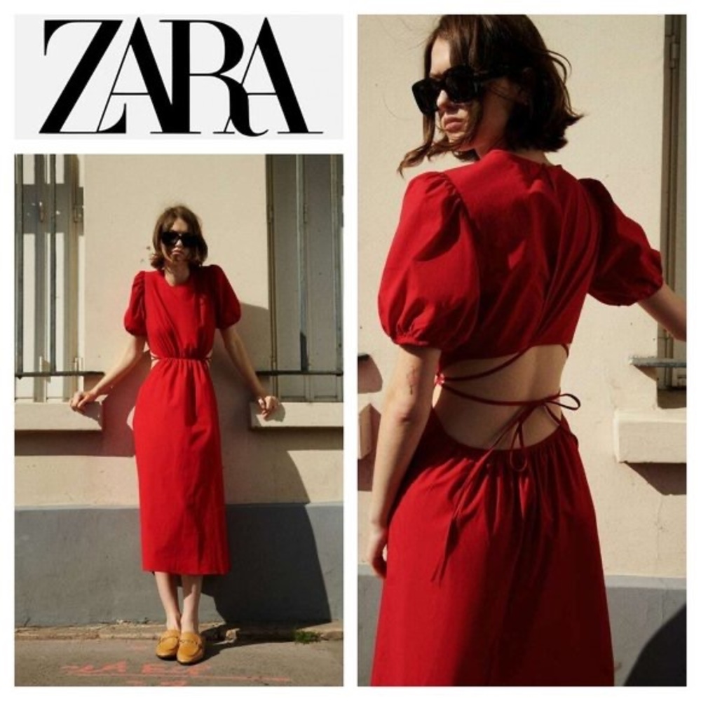 *SOLD* Red Poplin Cutout Zara Dress